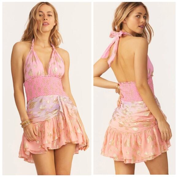 LoveShackFancy Cambria Halter Sunset Stars Ombré Halter Mini Dress size Medium - Picture 1 of 13